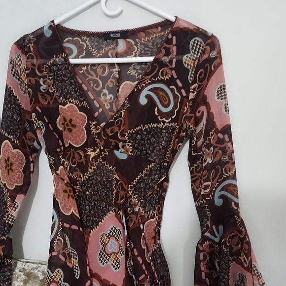 Vintage Y2K Sheer Floral Patchwork Bell Sleeve TOP - Picture 5 of 5